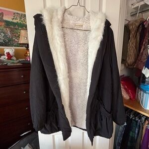 Black Sherpa/Faux Fur Coat Small